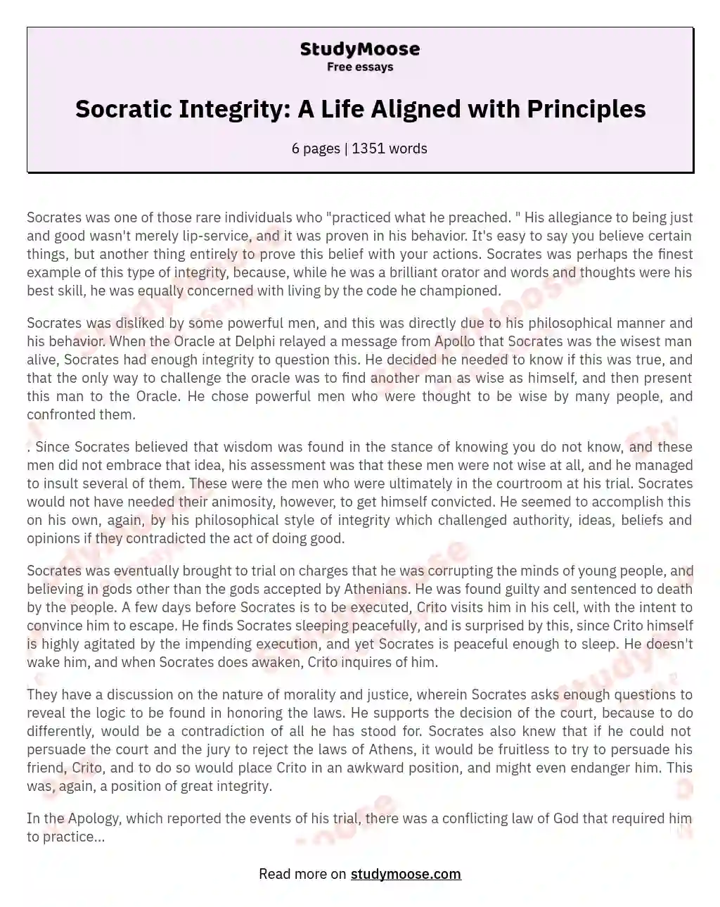 Socratic Integrity: A Life Aligned with Principles essay