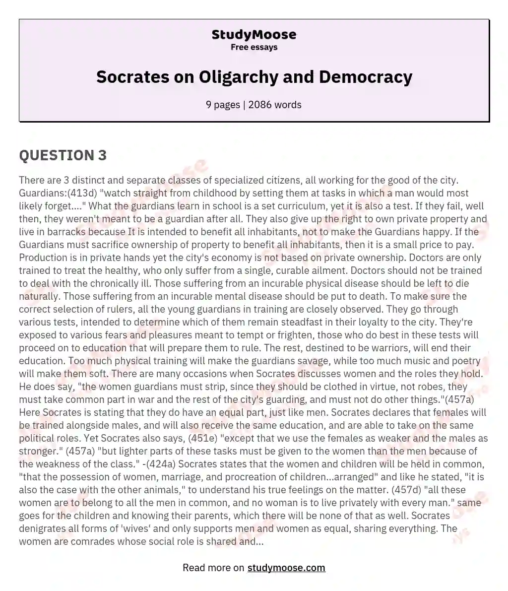 Socrates on Oligarchy and Democracy essay