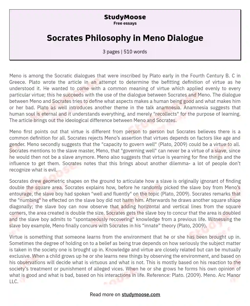 Socrates Philosophy in Meno Dialogue