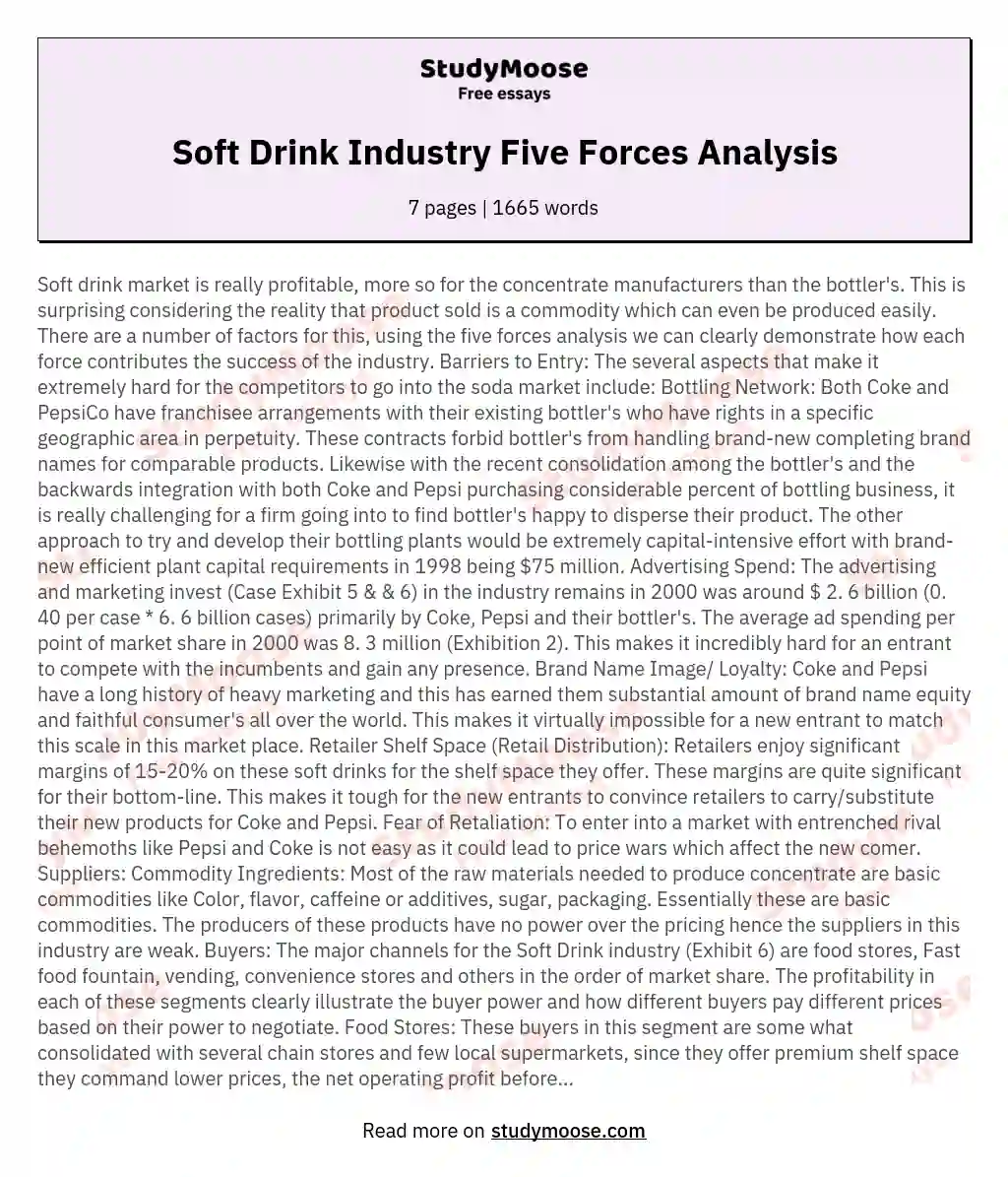 Soft Drink Industry Five Forces Analysis essay