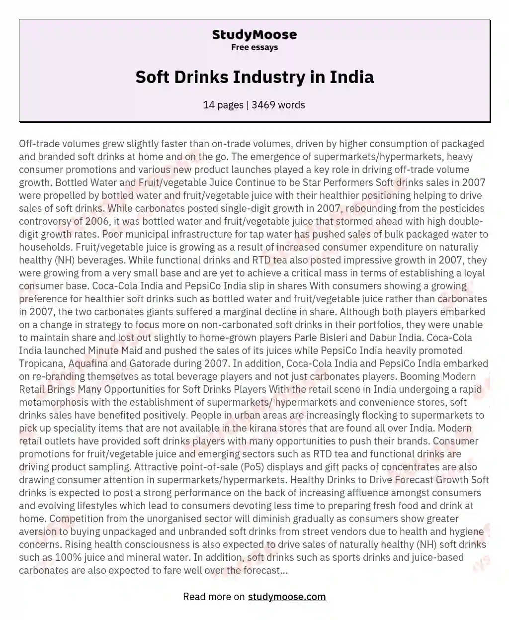 Soft Drinks Industry in India essay