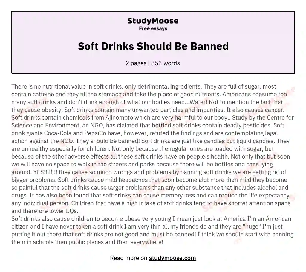 Soft Drinks Should Be Banned essay