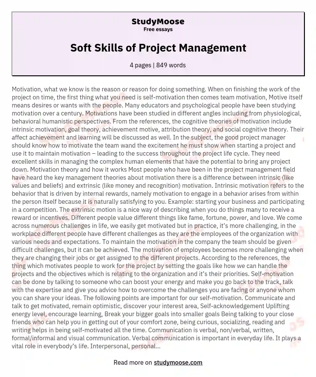 Soft Skills of Project Management essay