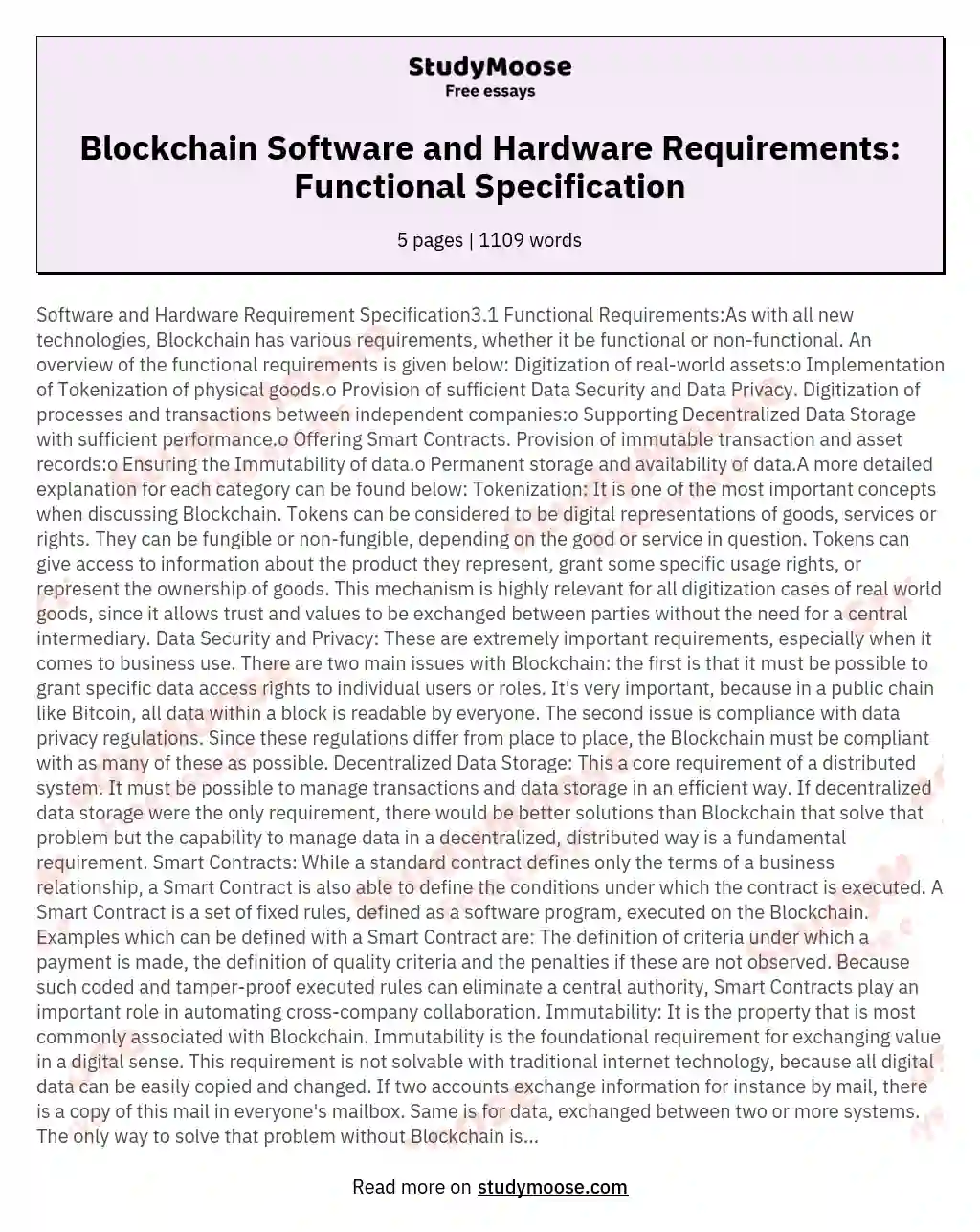 Software and Hardware Requirement Specification31 Functional RequirementsAs with all new technologies Blockchain