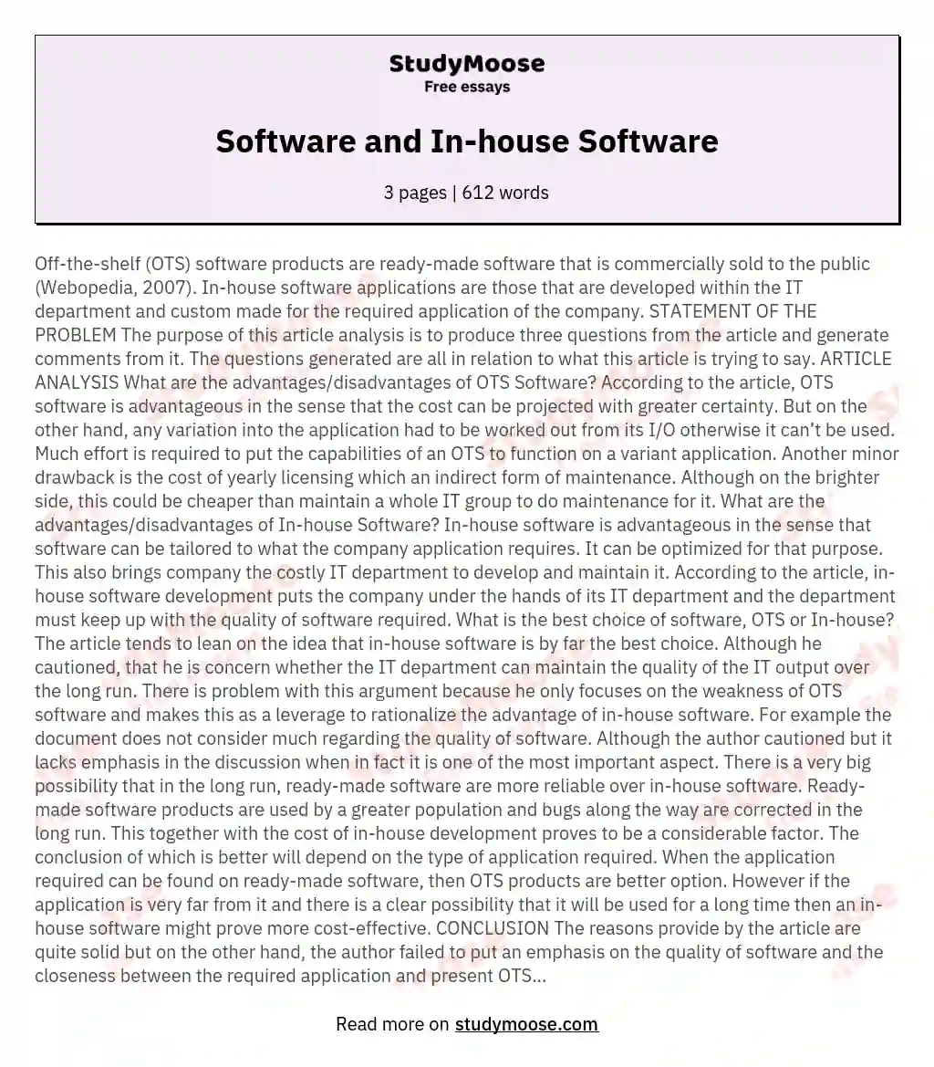 Software and In-house Software