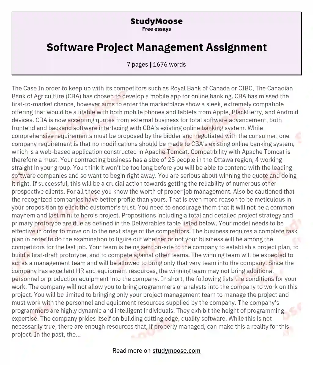 Software Project Management Assignment essay