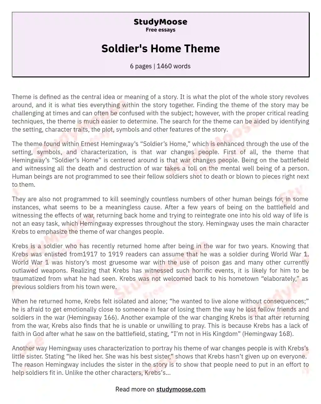 Soldier's Home Theme essay