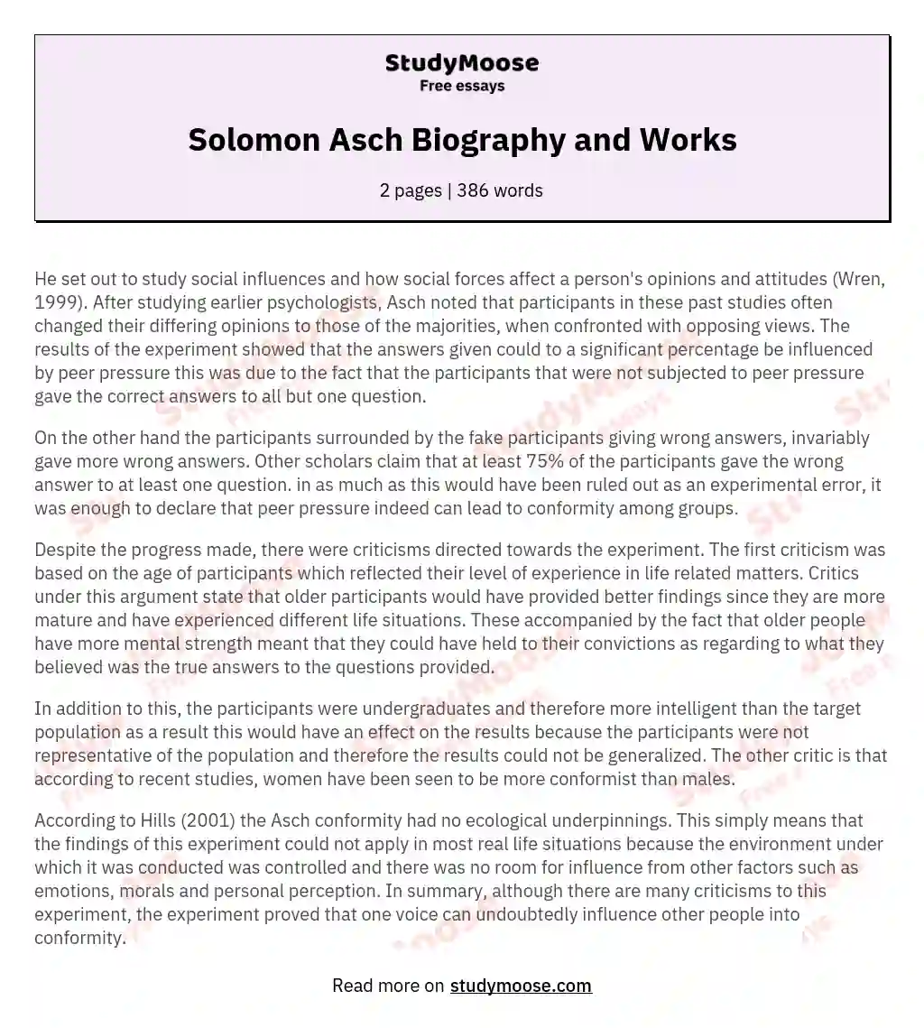 Solomon Asch Biography and Works