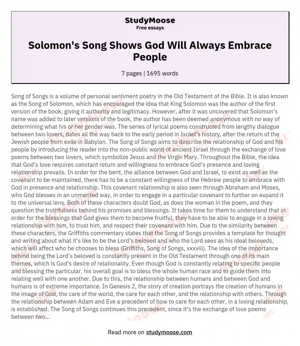 Solomon's Song Shows God Will Always Embrace People