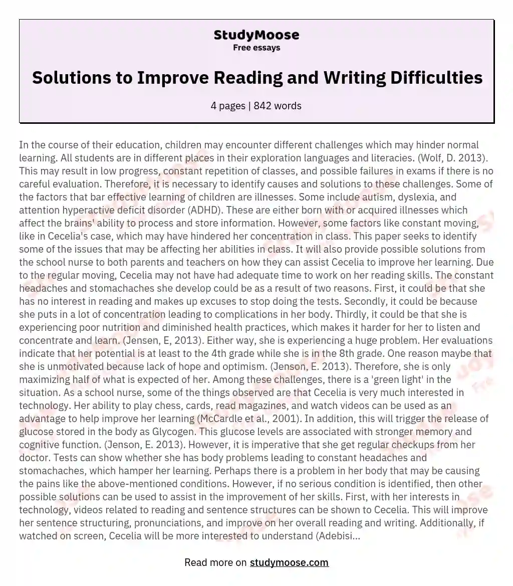 Solutions to Improve Reading and Writing Difficulties