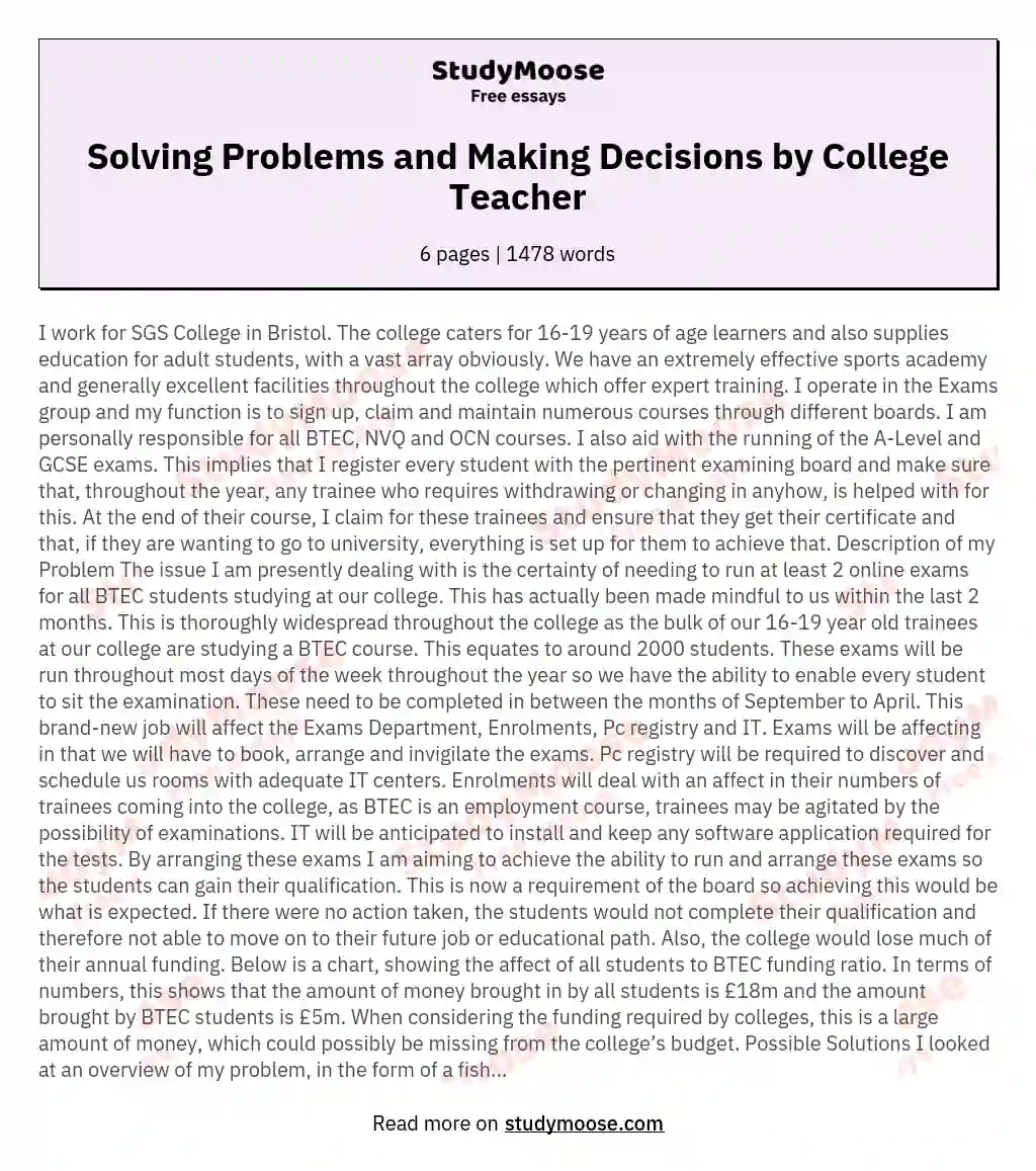 decision making and problem solving essay