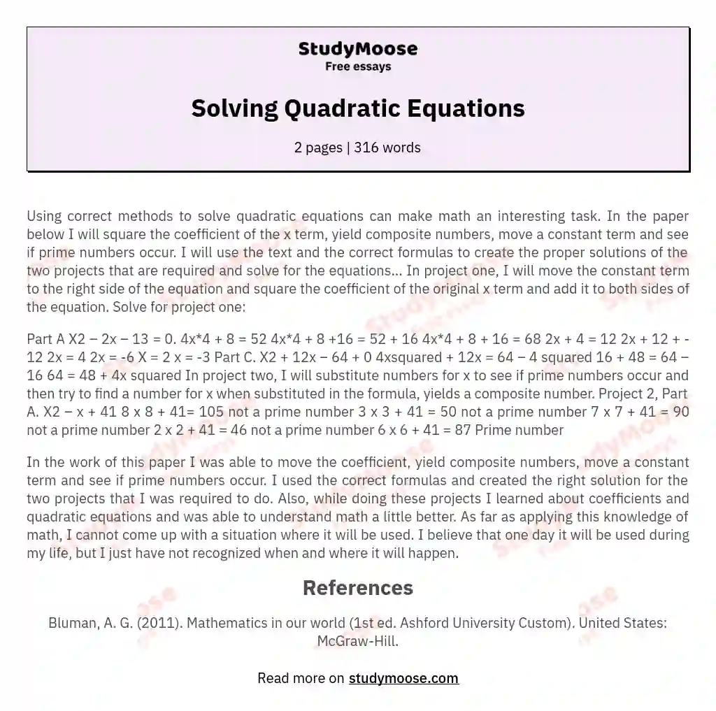 Solving Quadratic Equations essay