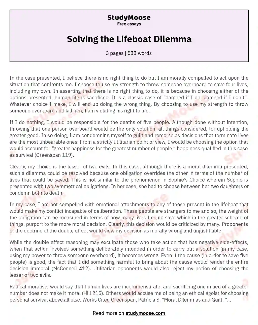 Solving the Lifeboat Dilemma essay