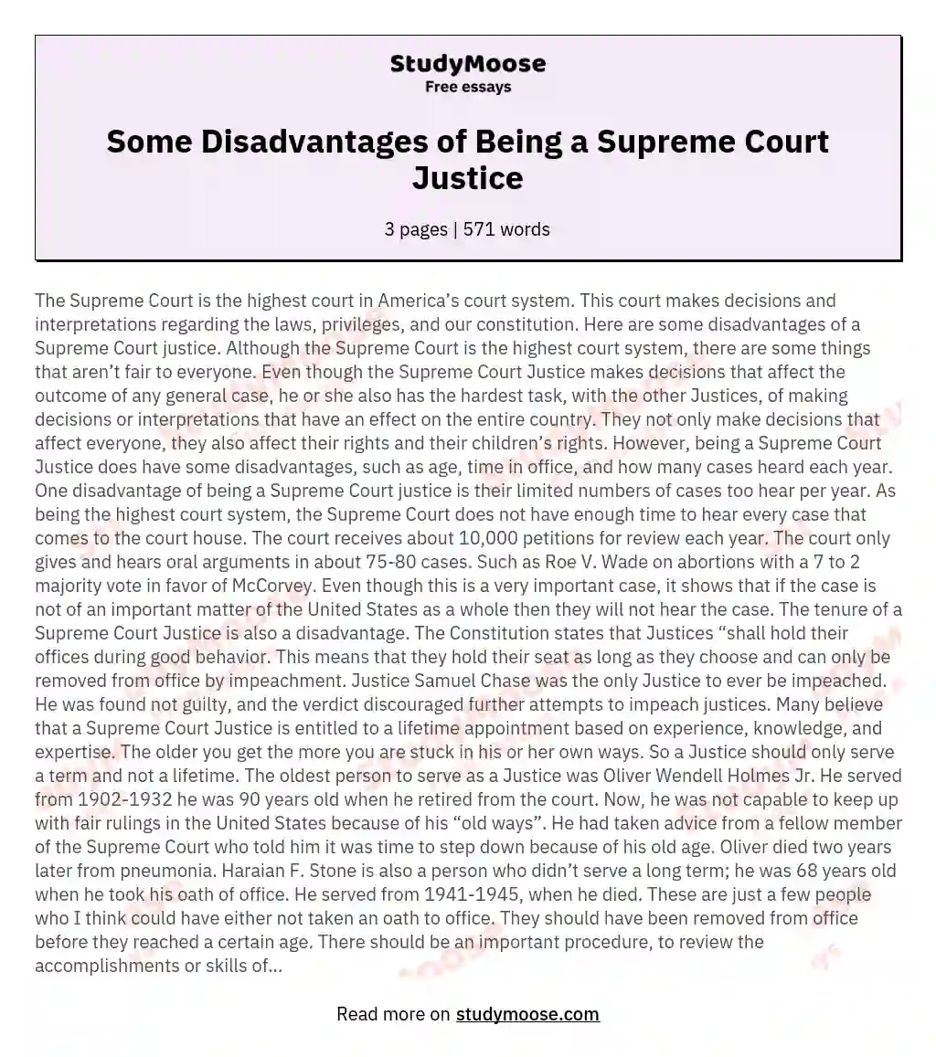 Some Disadvantages of Being a Supreme Court Justice essay