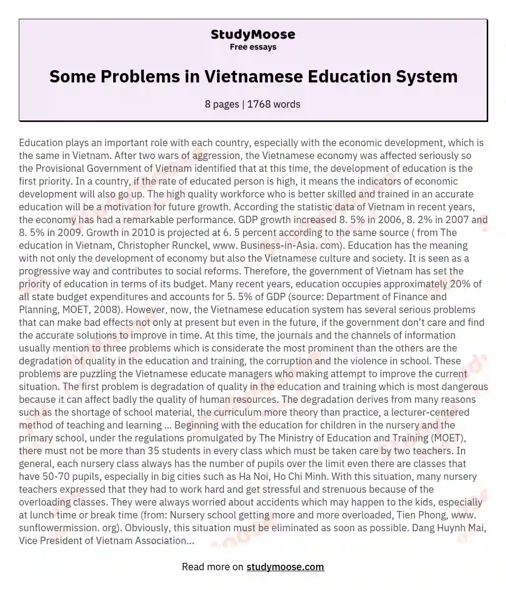 Some Problems in Vietnamese Education System essay