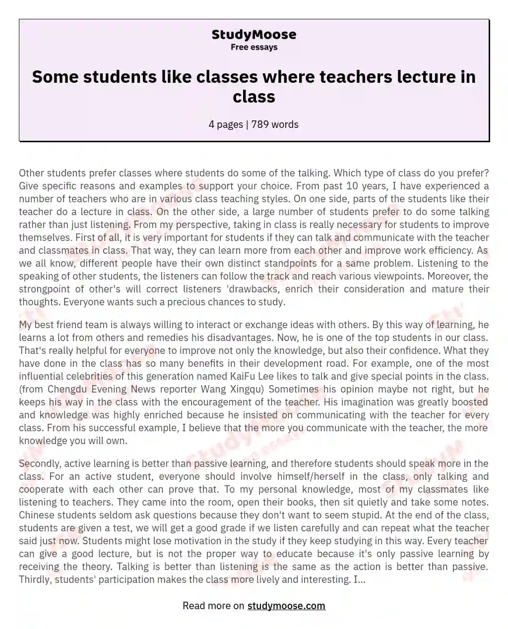 Some students like classes where teachers lecture in class