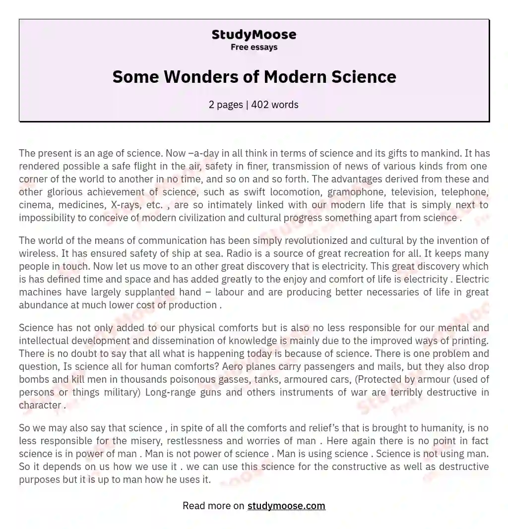 Some Wonders of Modern Science essay