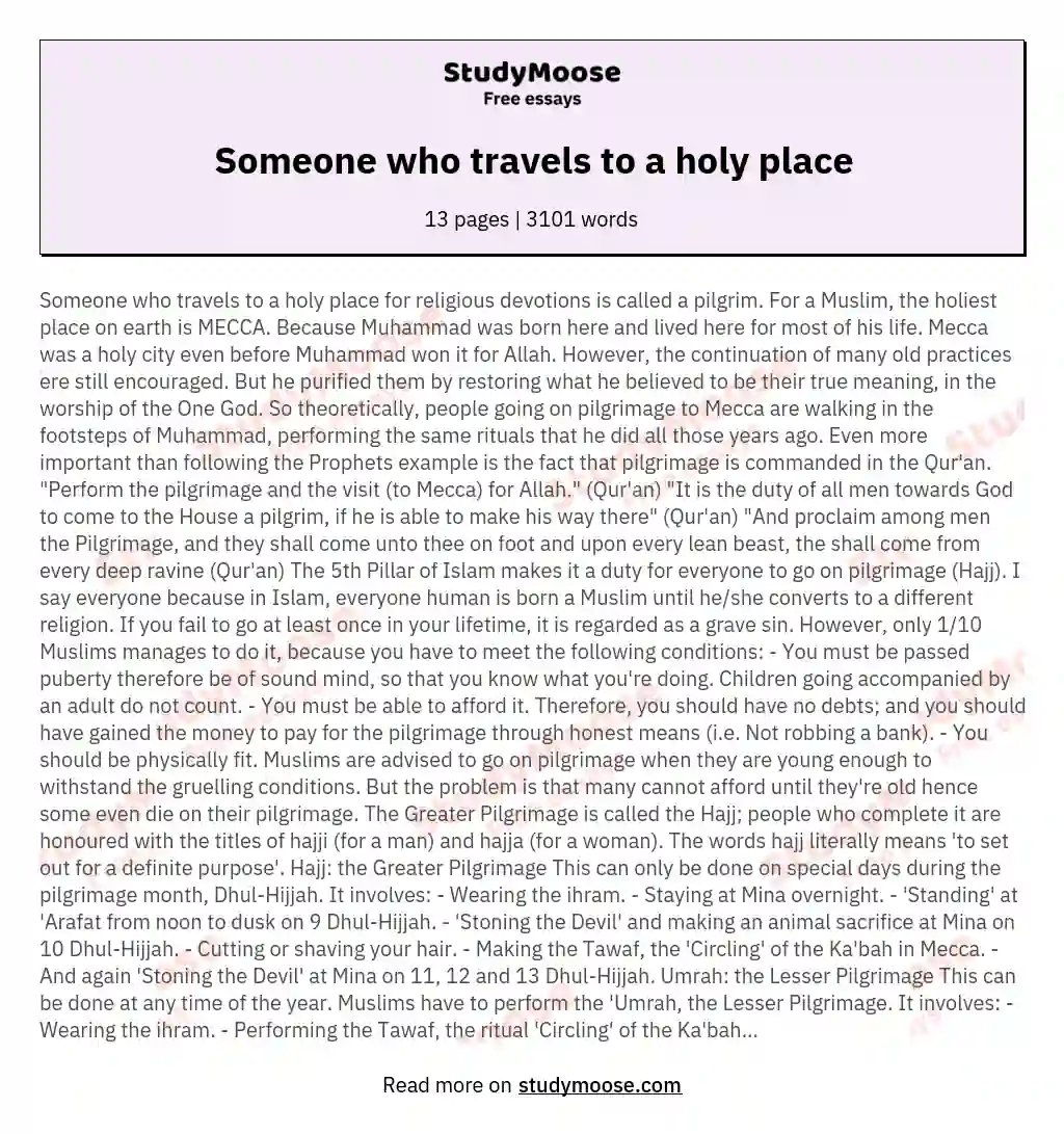 Someone who travels to a holy place essay