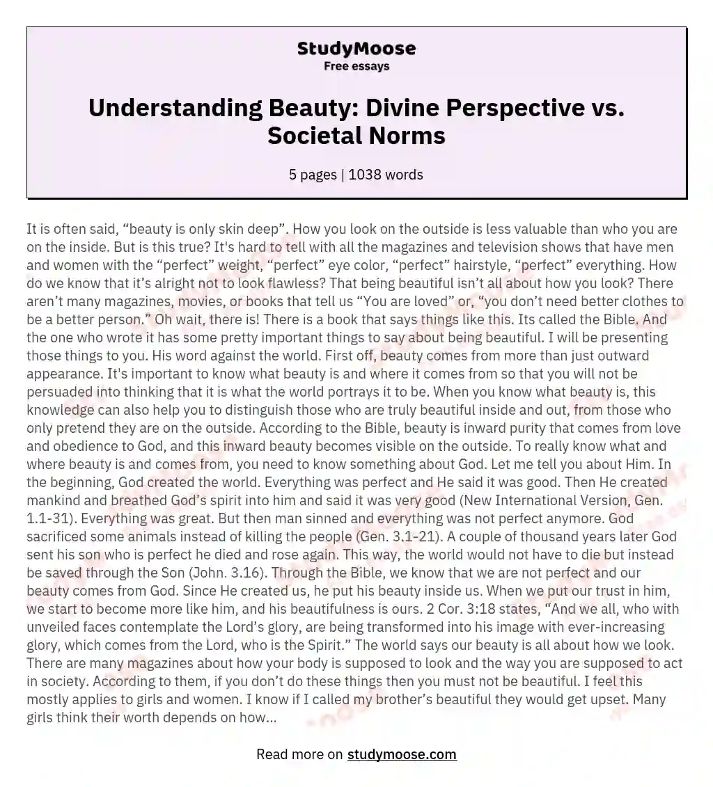 Understanding Beauty: Divine Perspective vs. Societal Norms essay