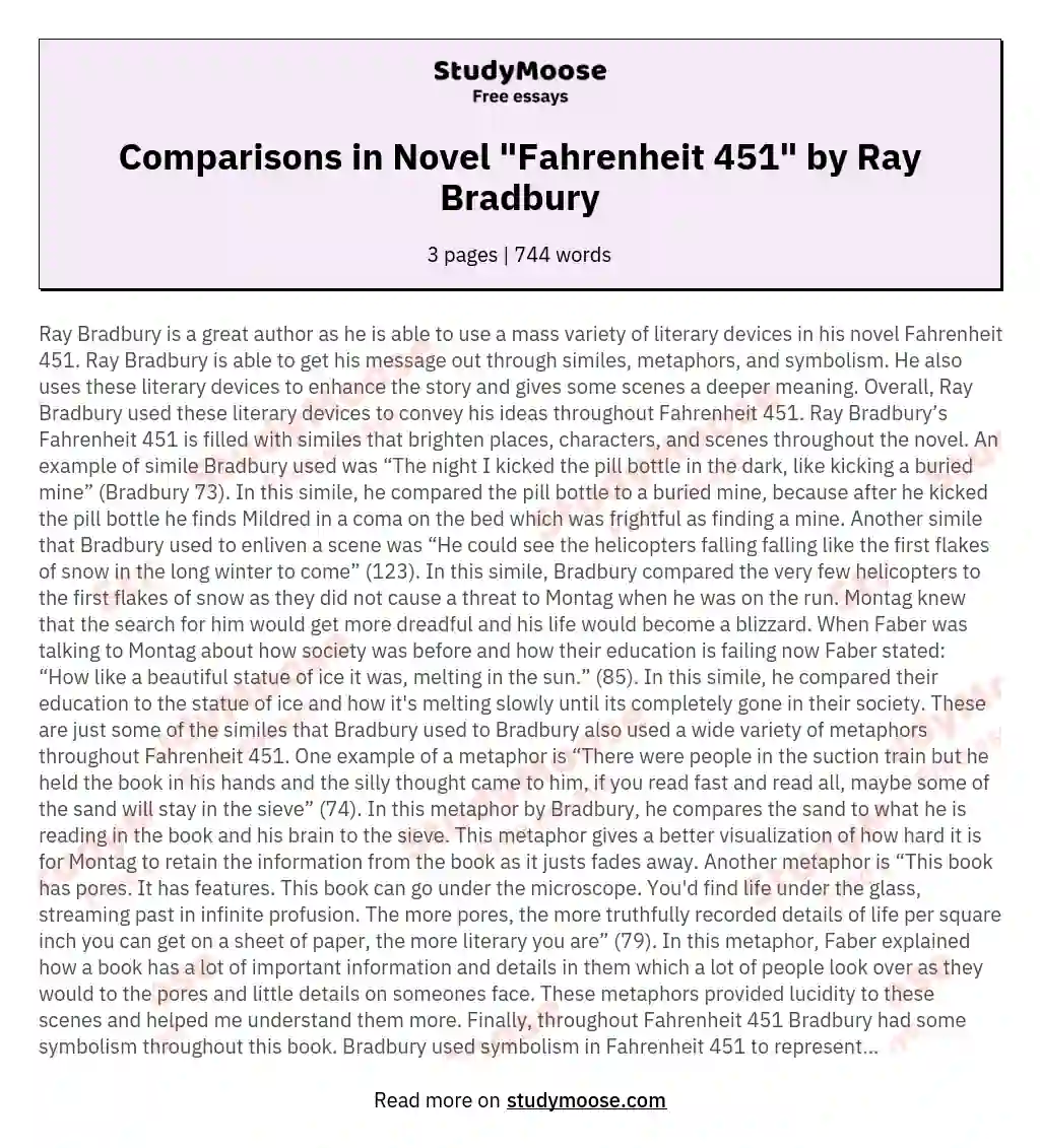 Сomparisons in Novel "Fahrenheit 451" by Ray Bradbury