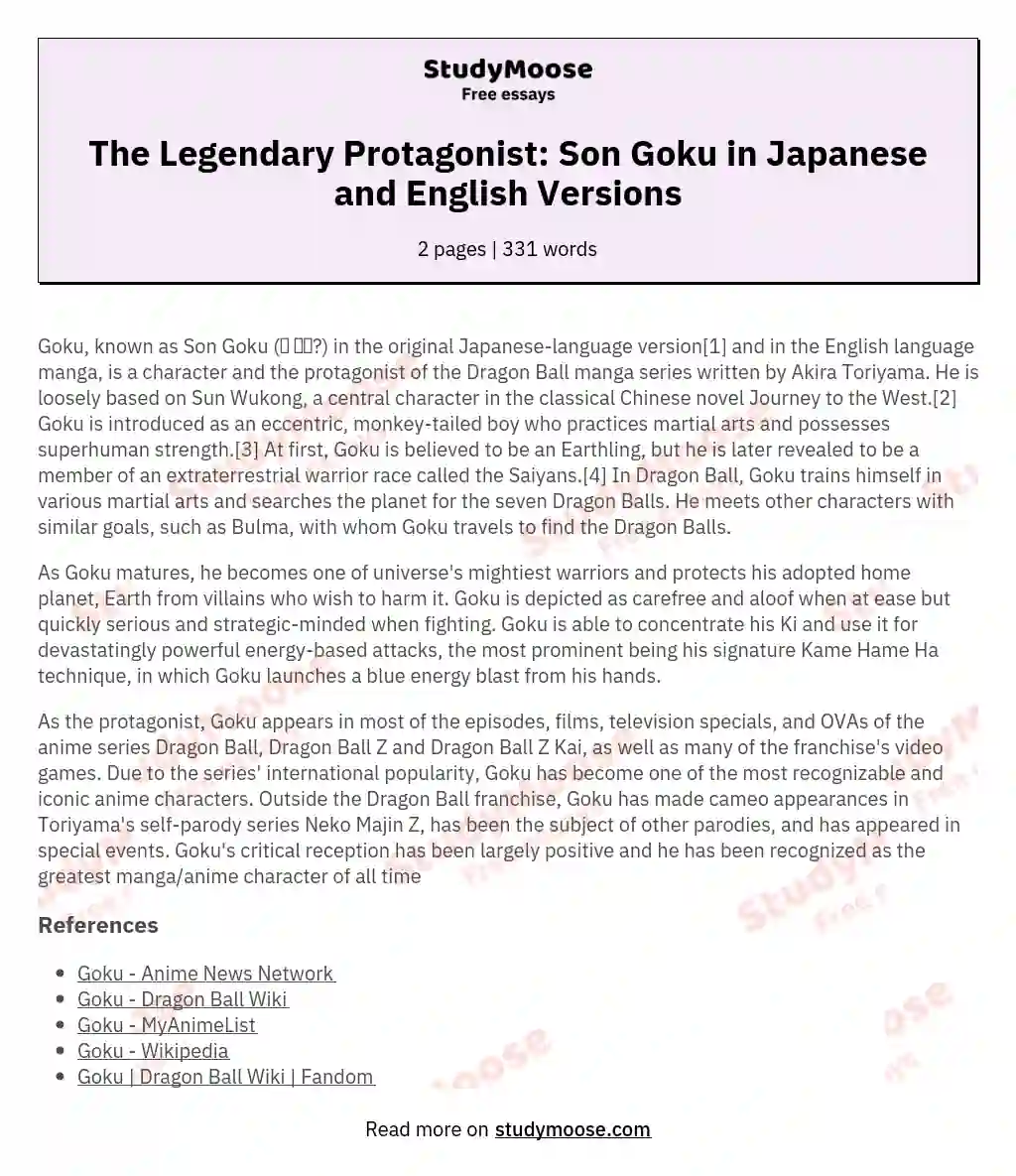 The Legendary Protagonist: Son Goku in Japanese and English Versions