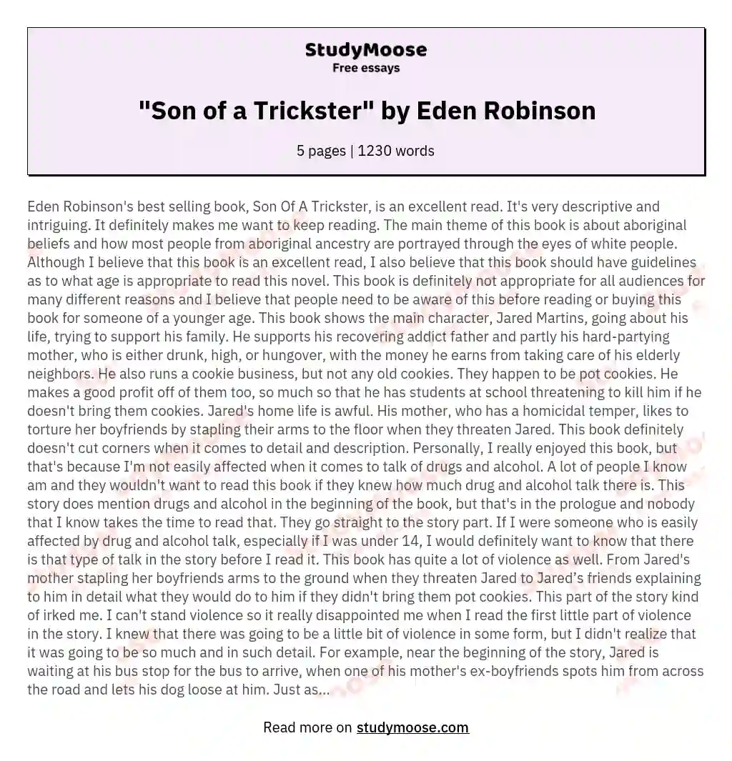 "Son of a Trickster" by Eden Robinson essay
