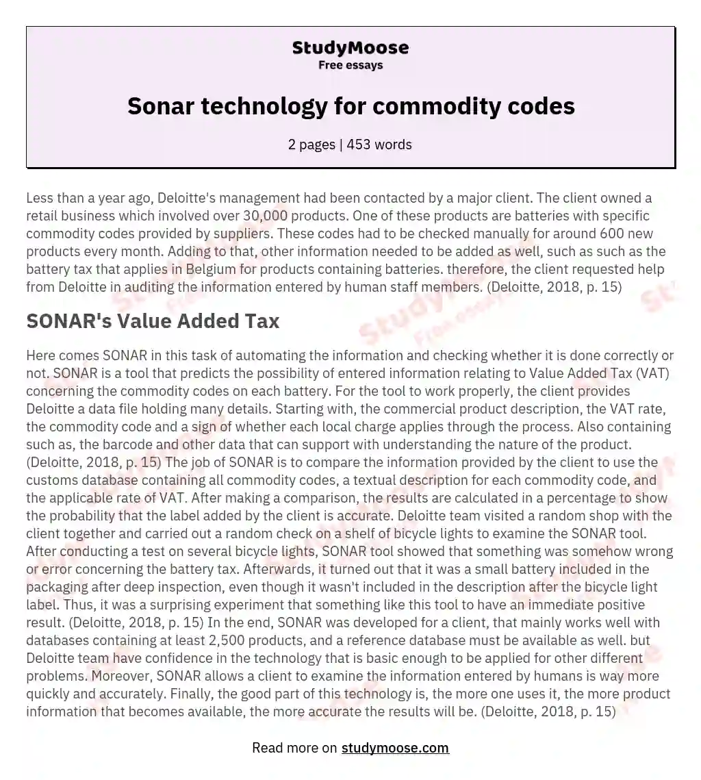 Sonar technology for commodity codes