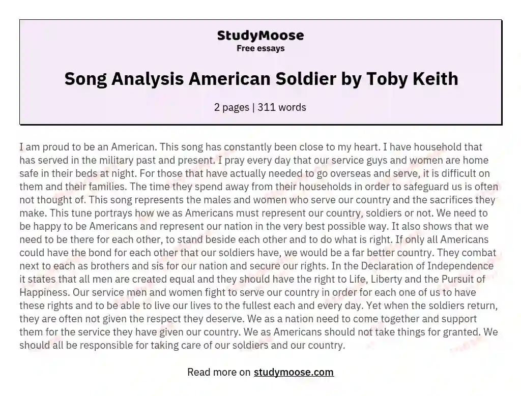 Song Analysis American Soldier by Toby Keith essay