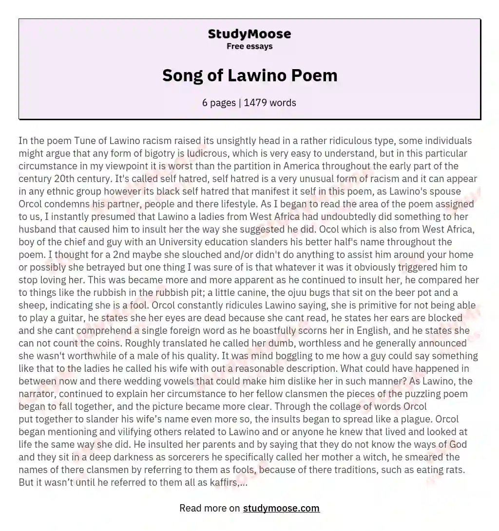 Song of Lawino Poem essay