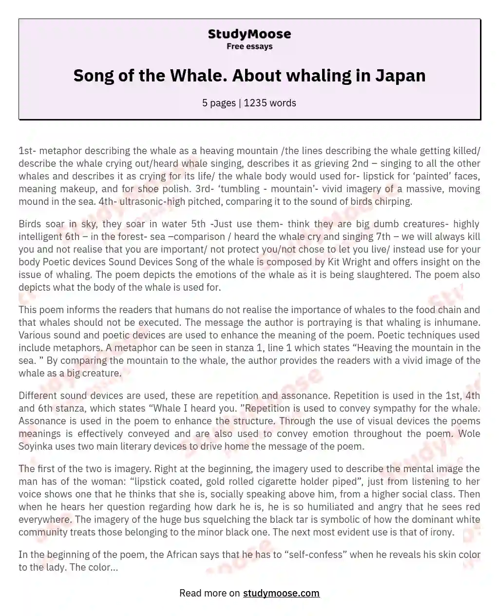 Song of the Whale.  About whaling in Japan essay