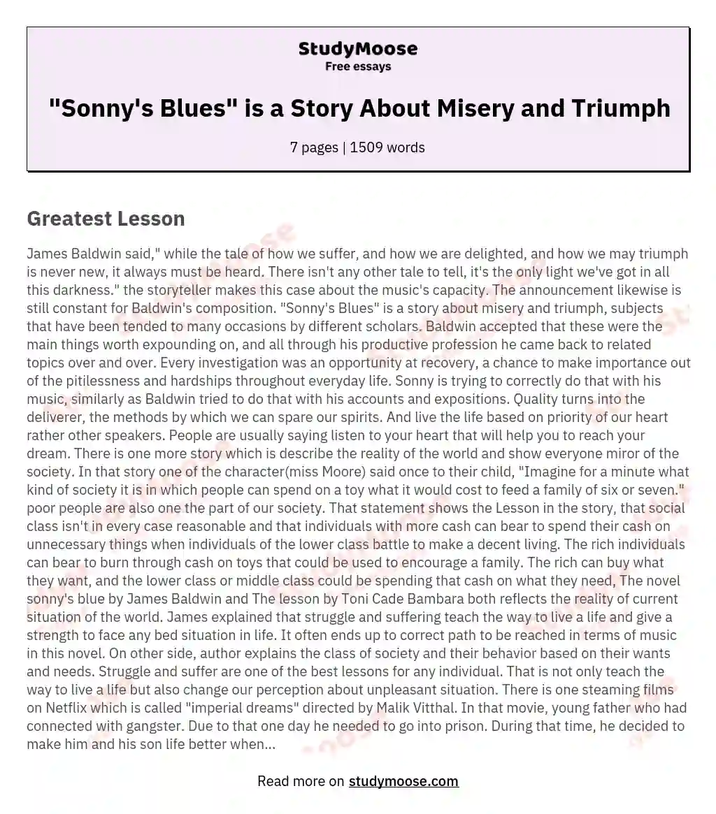 "Sonny's Blues" is a Story About Misery and Triumph essay