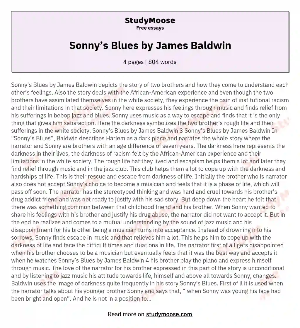 Sonny’s Blues by James Baldwin essay