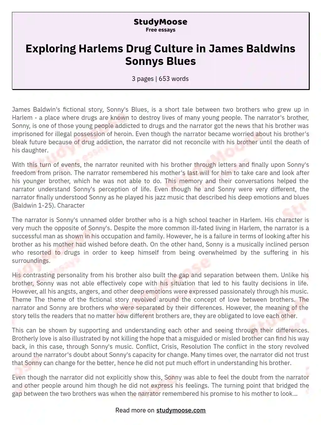 thesis statement examples for sonny's blues