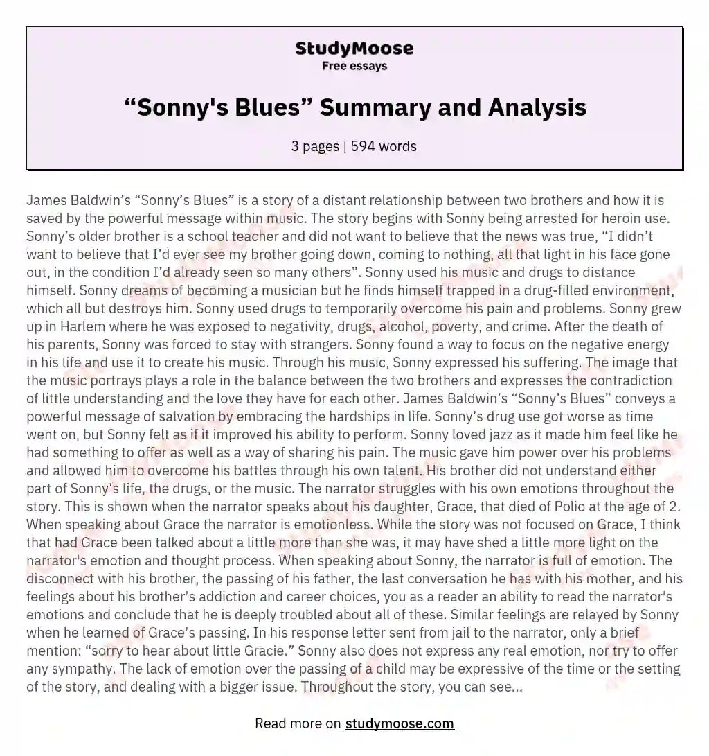 sonny's blues thesis examples