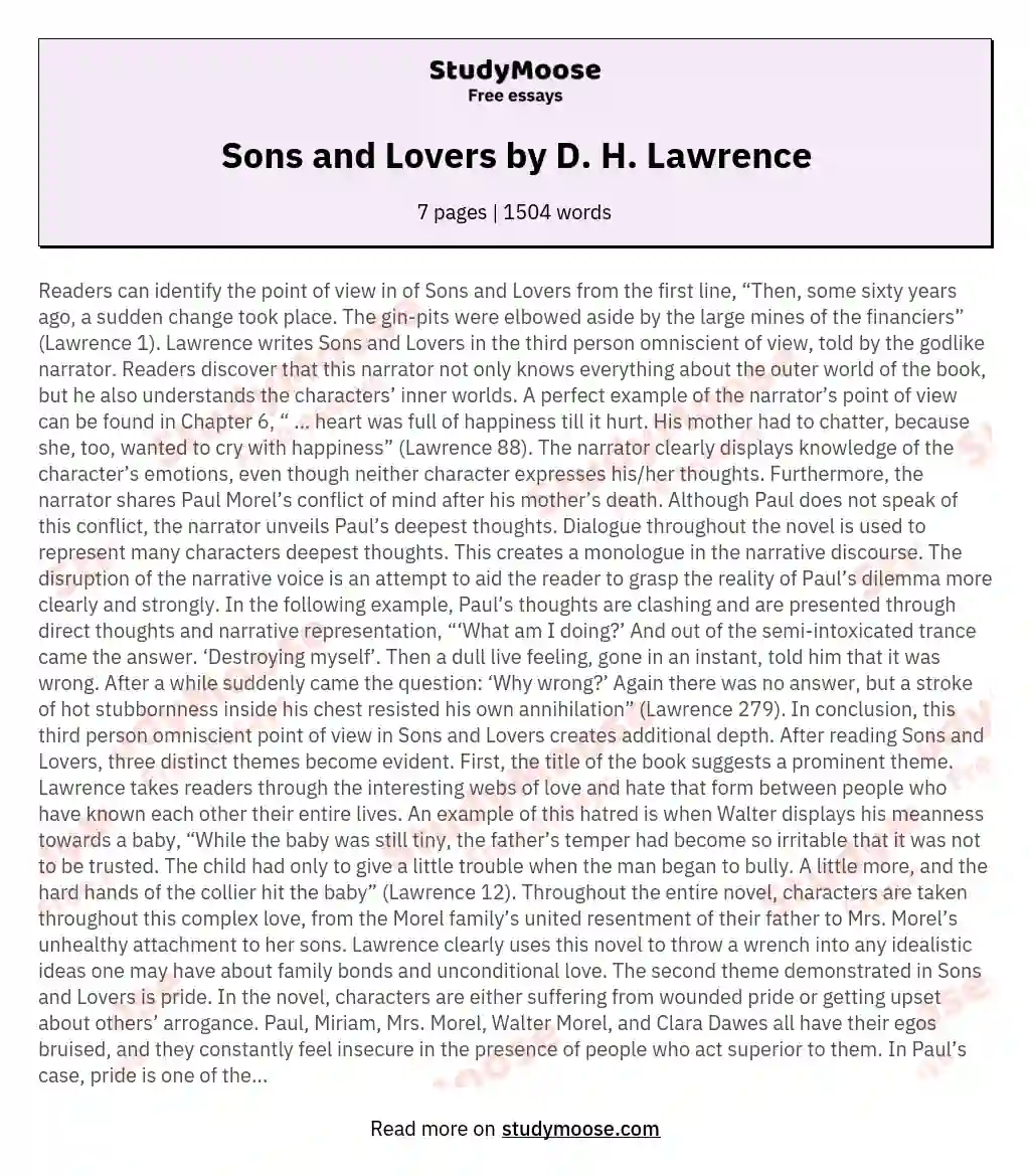 Sons and Lovers by D. H. Lawrence essay