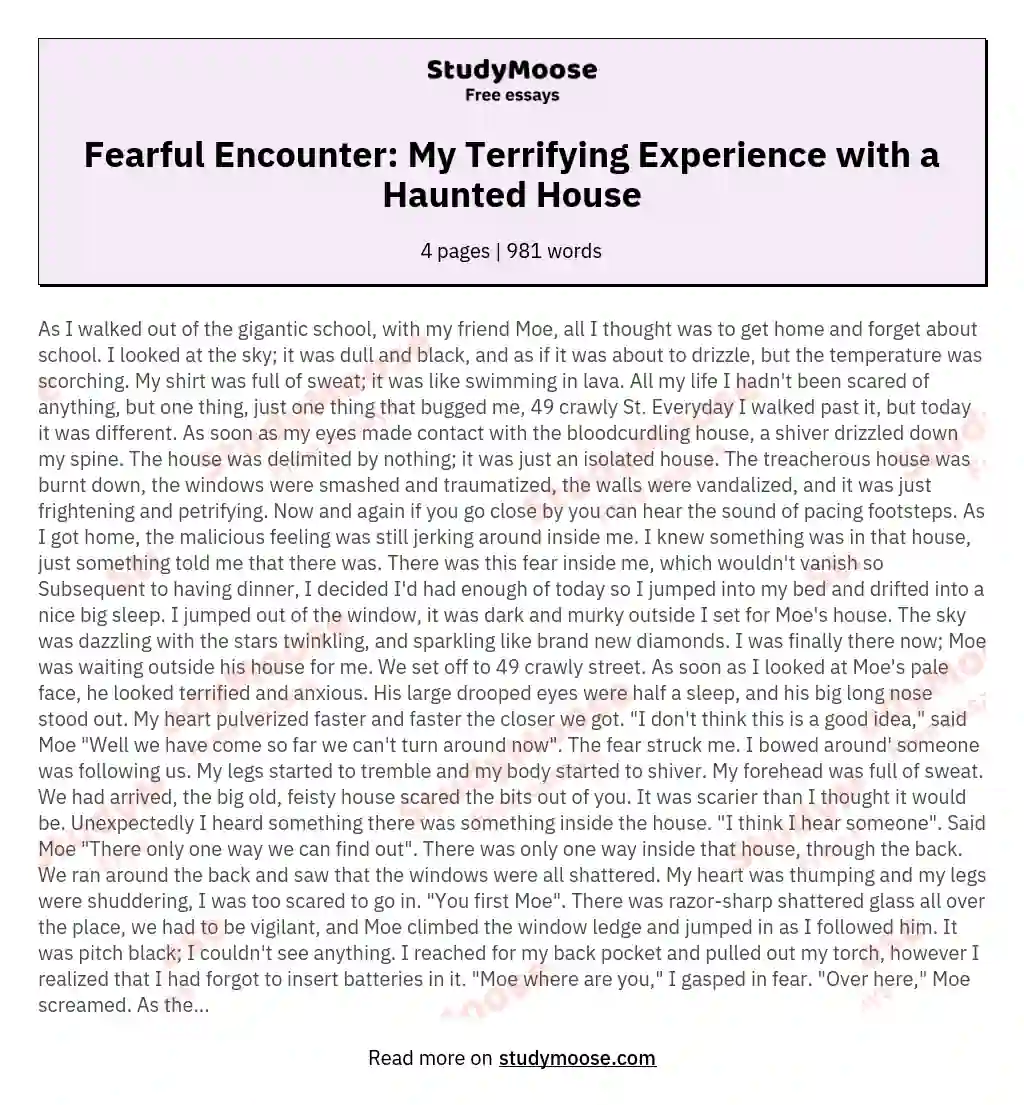 Fearful Encounter: My Terrifying Experience with a Haunted House essay