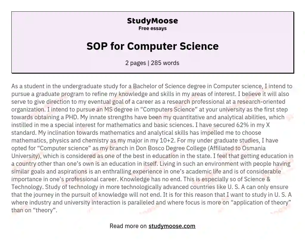 SOP for Computer Science essay