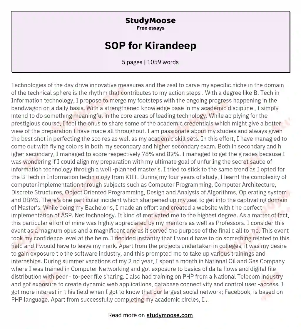 SOP for Kirandeep