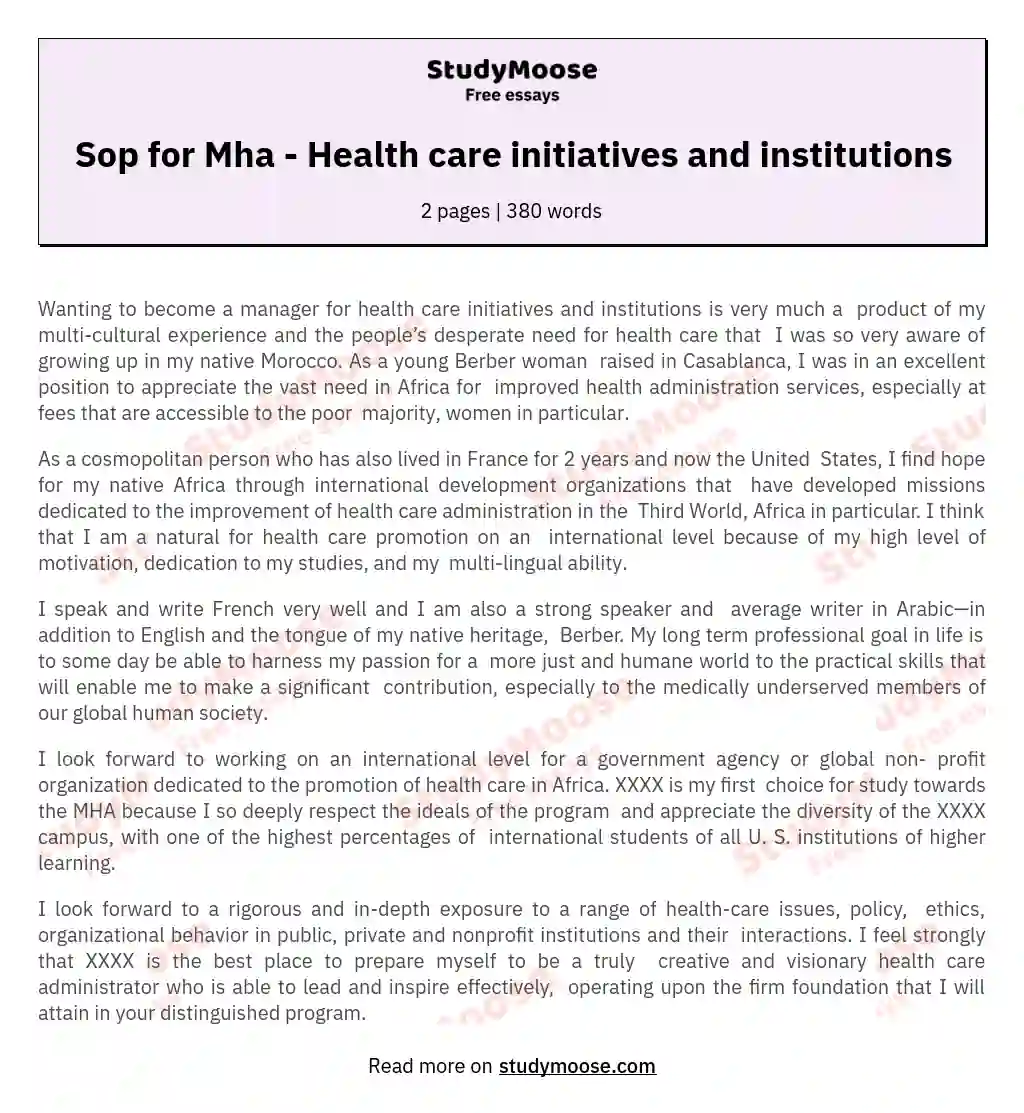Sop for Mha - Health care initiatives and institutions