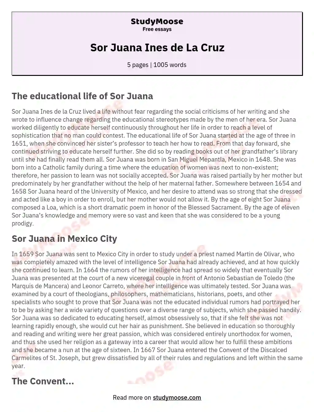 Sor Juana Ines de La Cruz essay