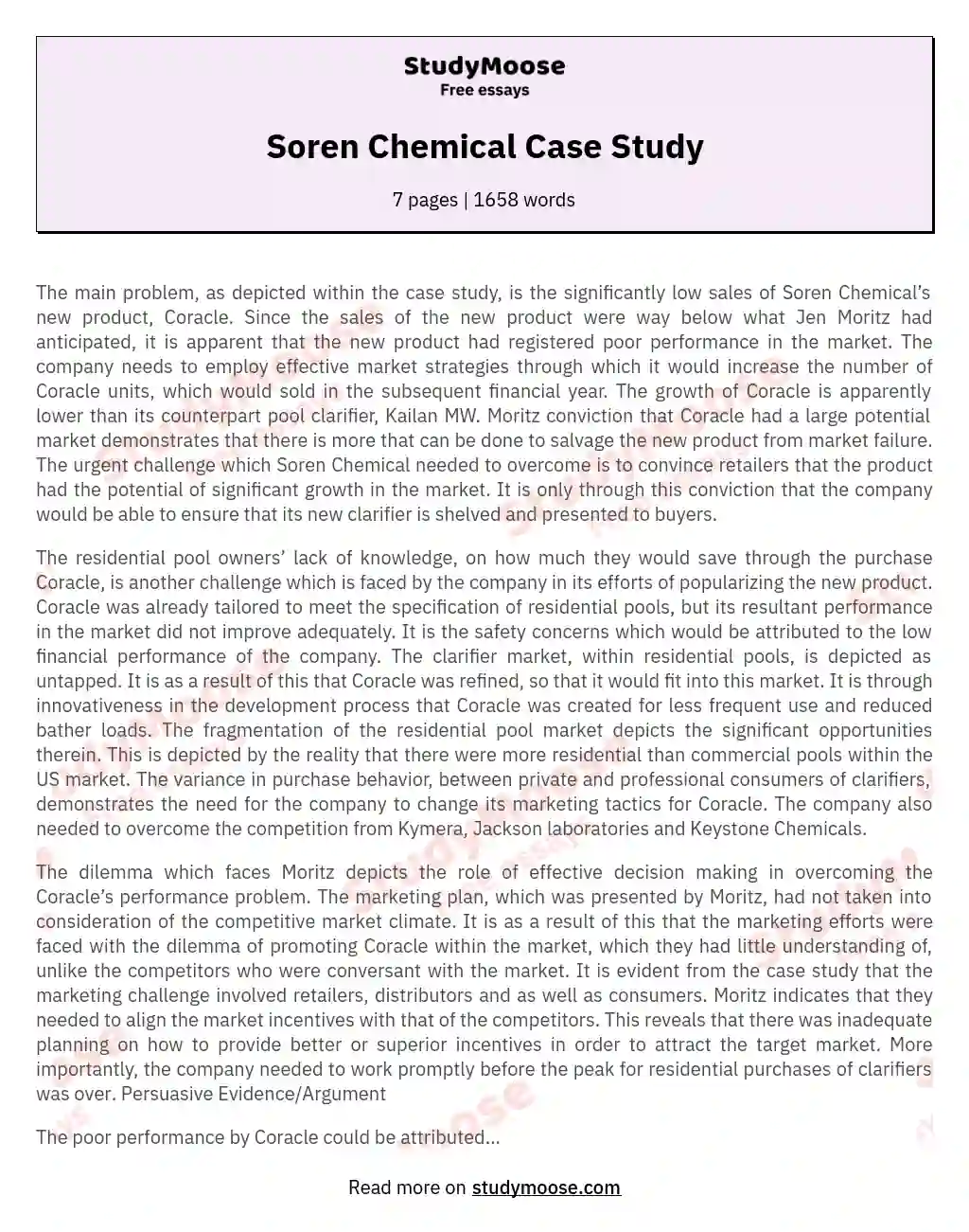 Soren Chemical Case Study essay