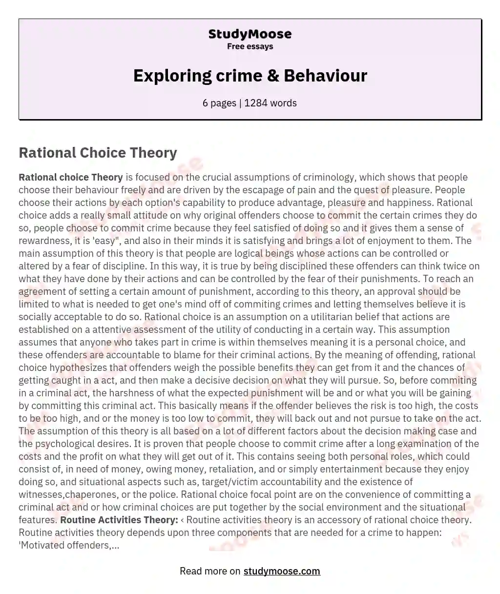 Exploring crime & Behaviour essay