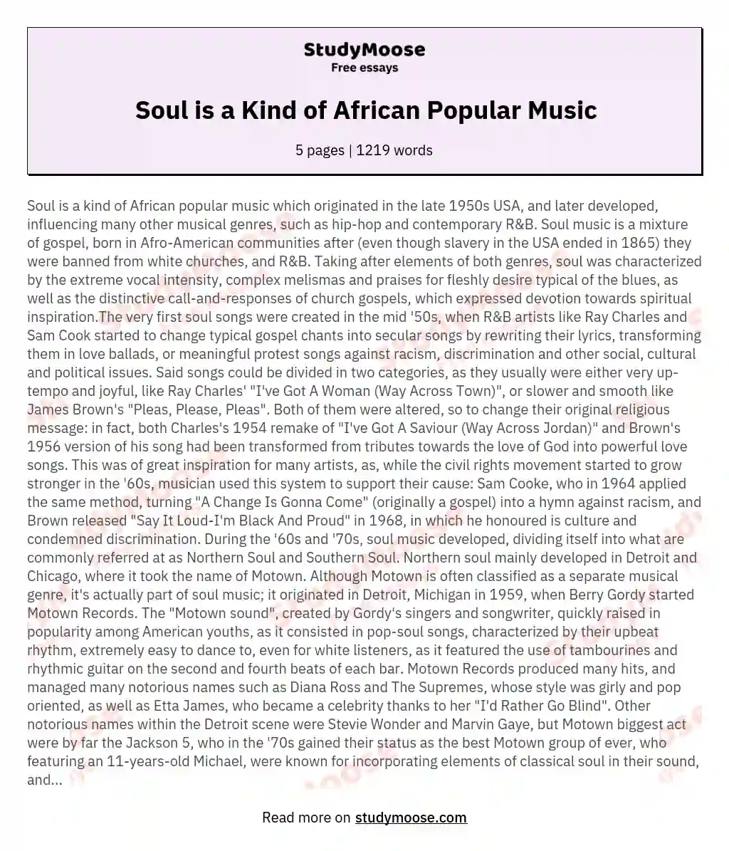 Soul is a Kind of African Popular Music essay