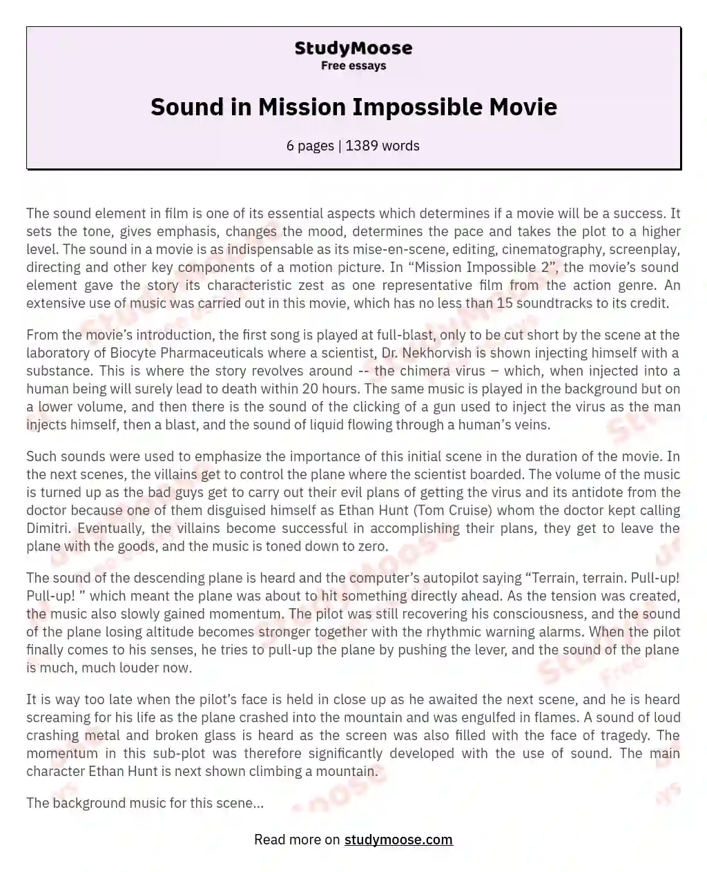 Sound in Mission Impossible Movie
