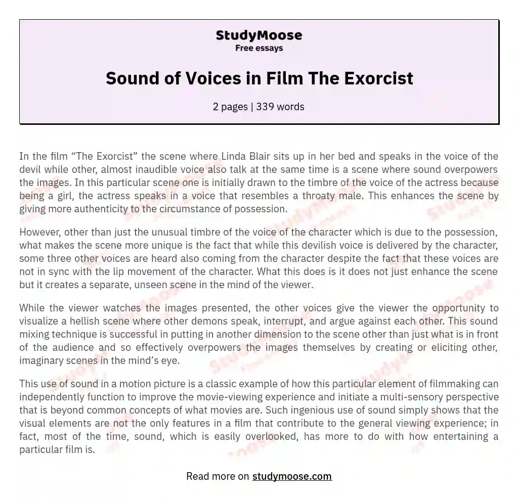 Sound of Voices in Film The Exorcist essay