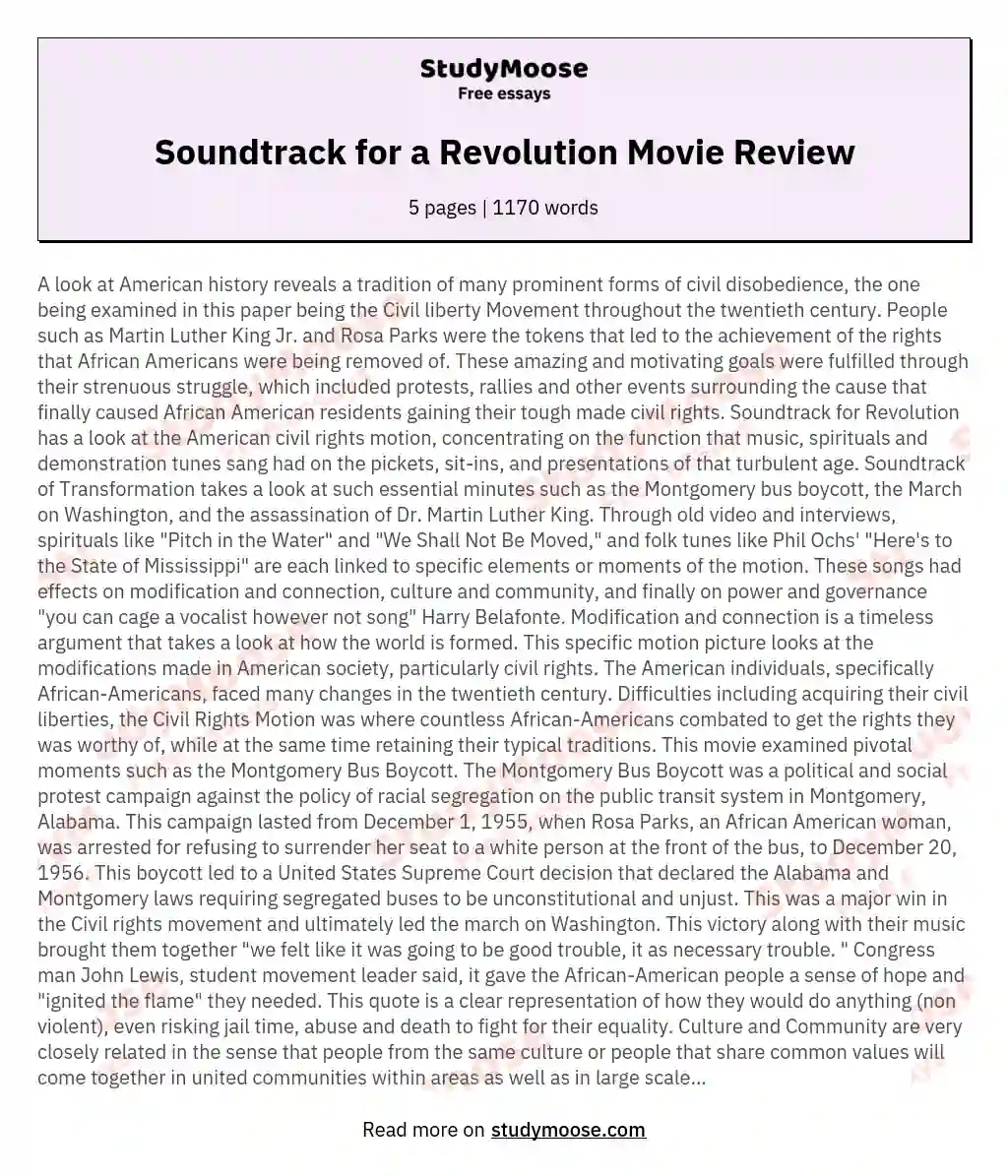 Soundtrack for a Revolution Movie Review essay