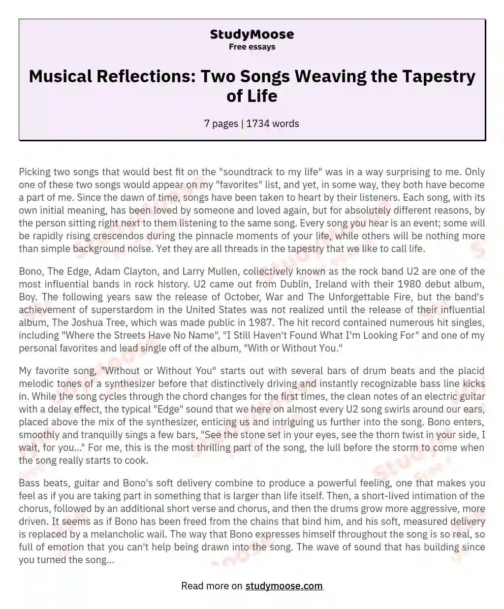 Musical Reflections: Two Songs Weaving the Tapestry of Life essay