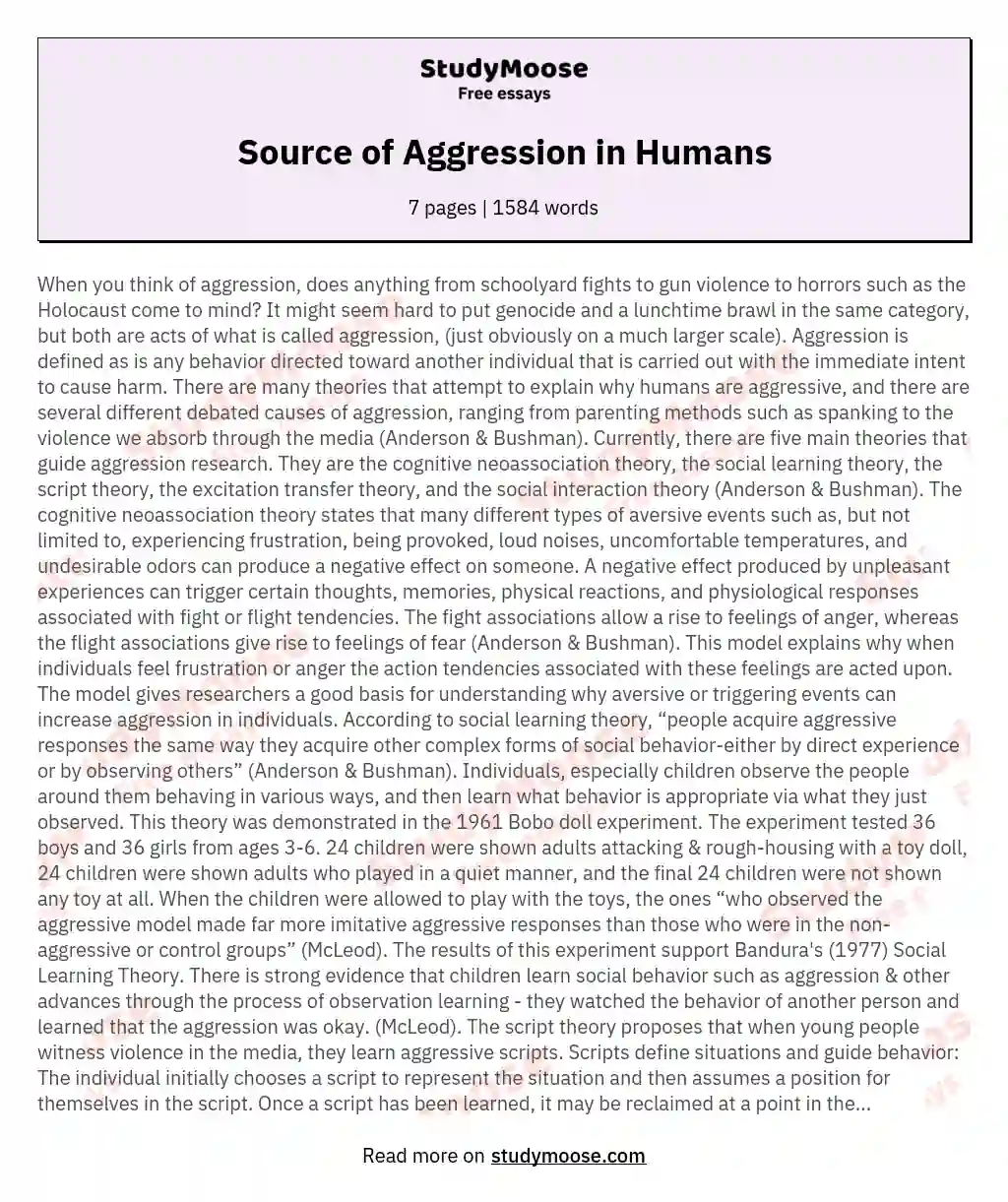 Source of Aggression in Humans essay