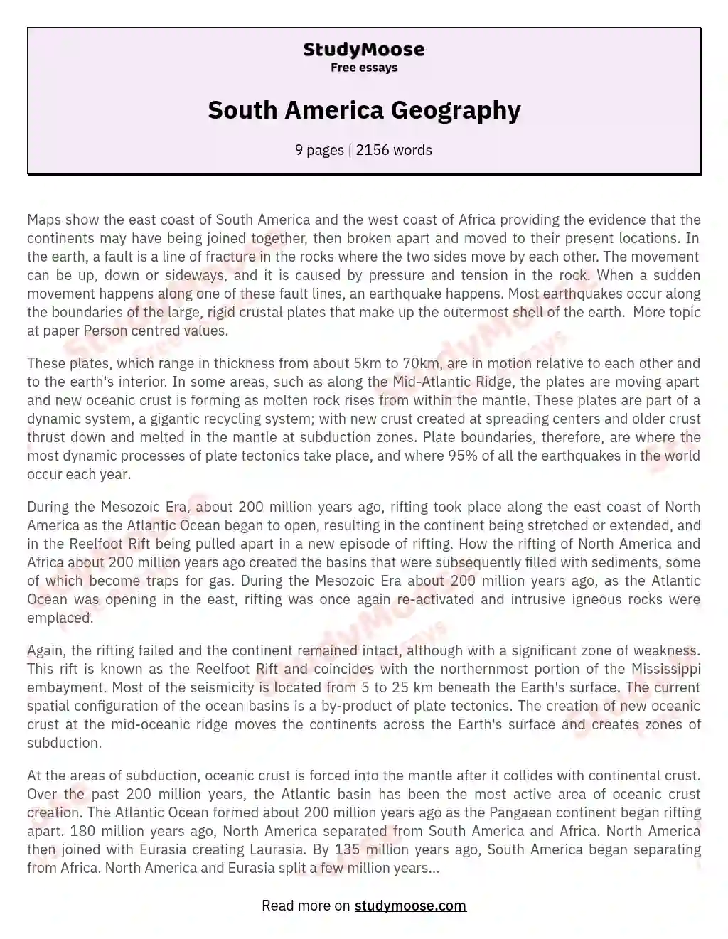 essay about south america