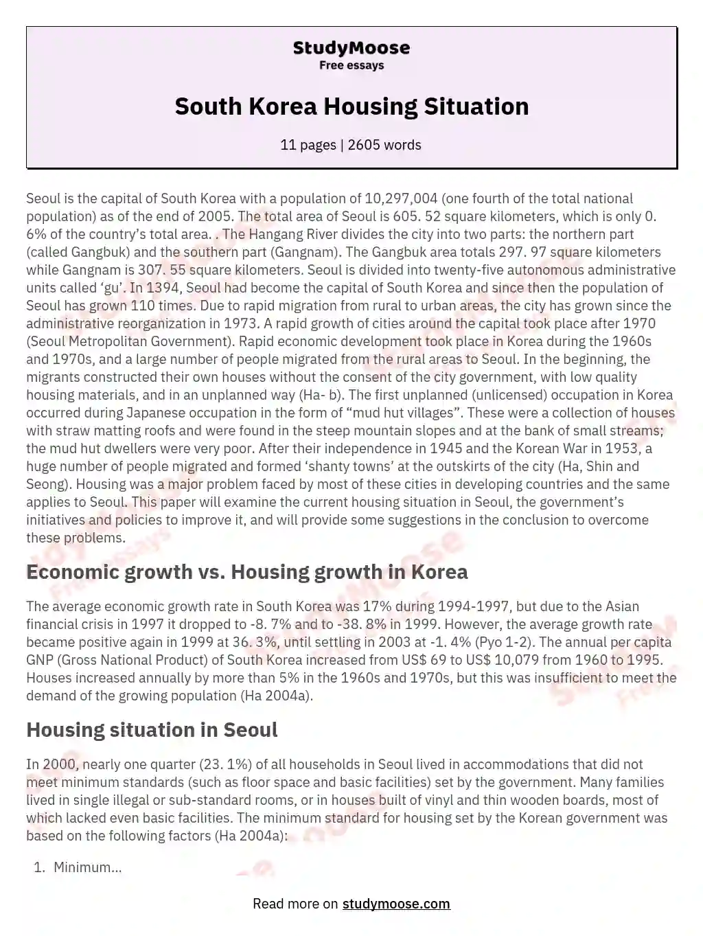 South Korea Housing Situation